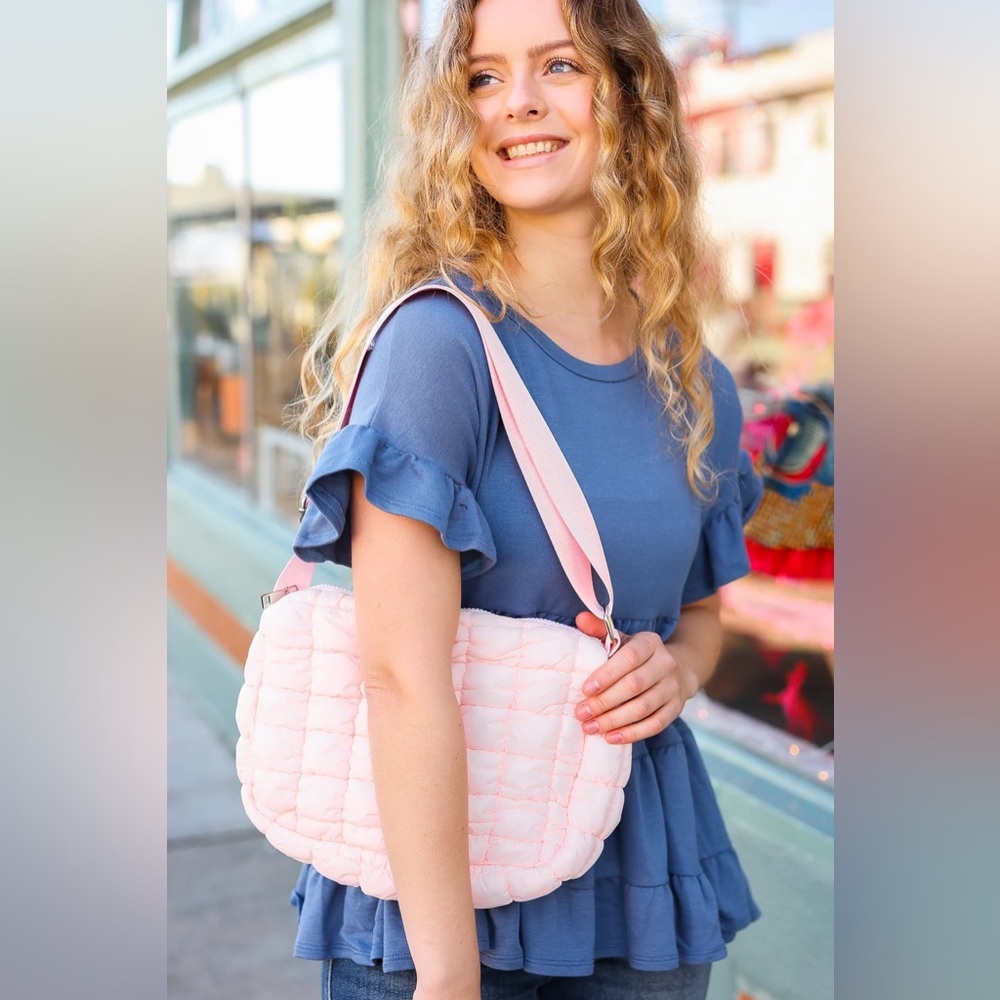 Pink Quilted Puffer Crossbody Bag